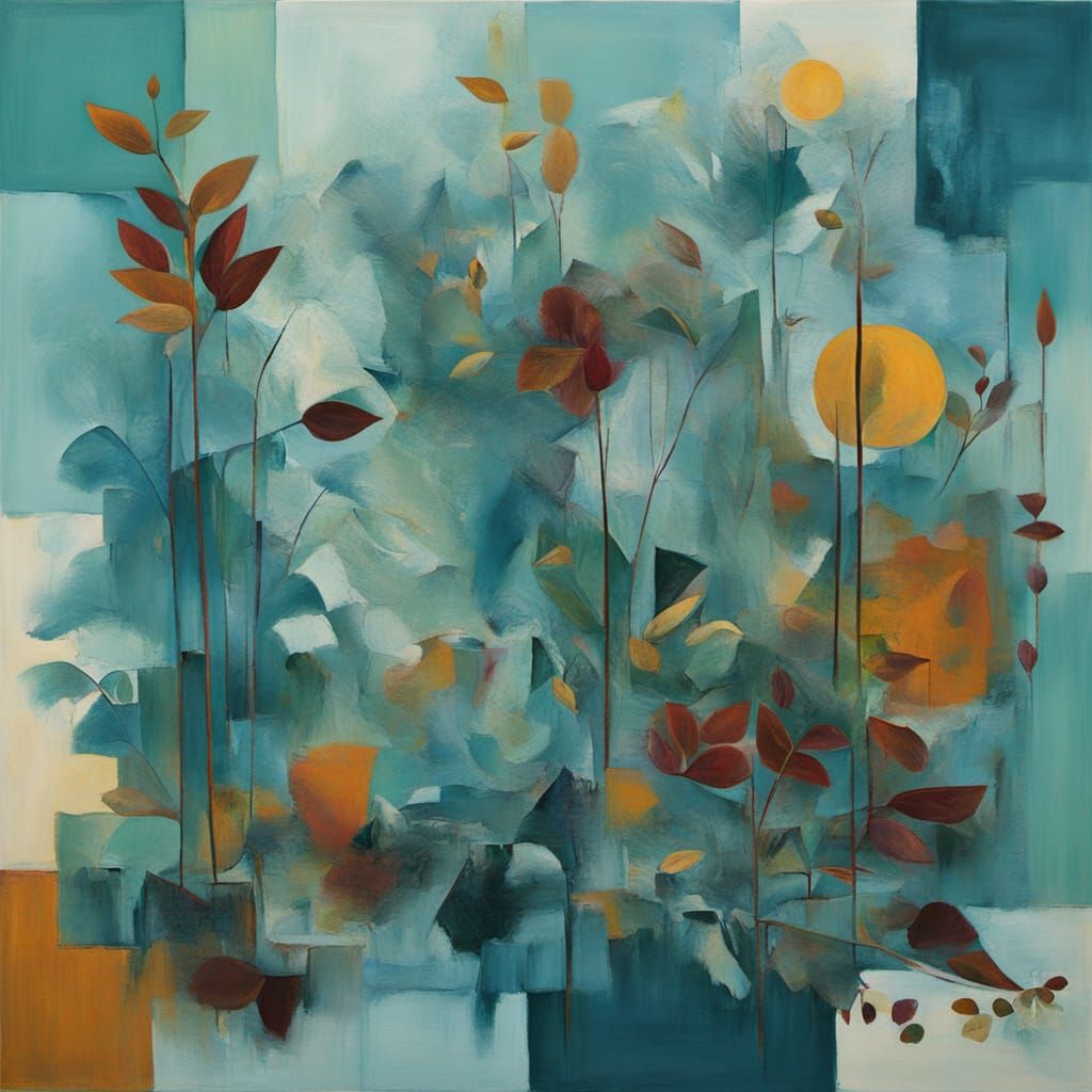 Surrealist Bauhaus Fauvism Painting in Aquamarine and Port G...