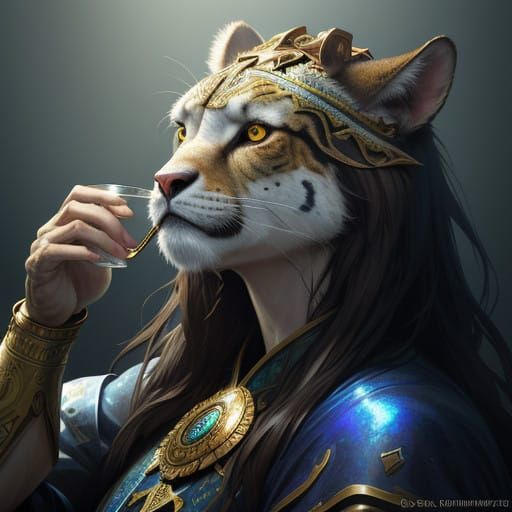 Cute Animals in a Cup Portrait Concept Art in Hyperdetailed....