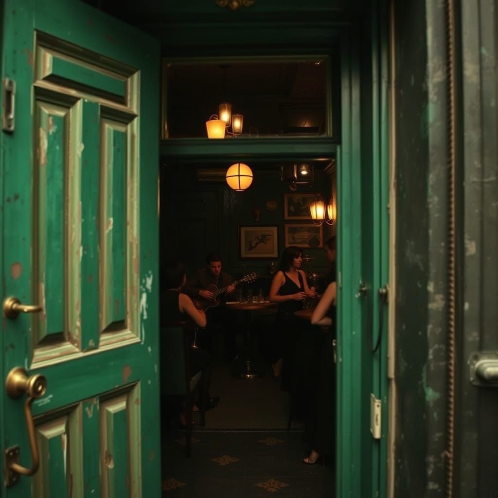 Vintage Speakeasy Scene in Film Noir Style