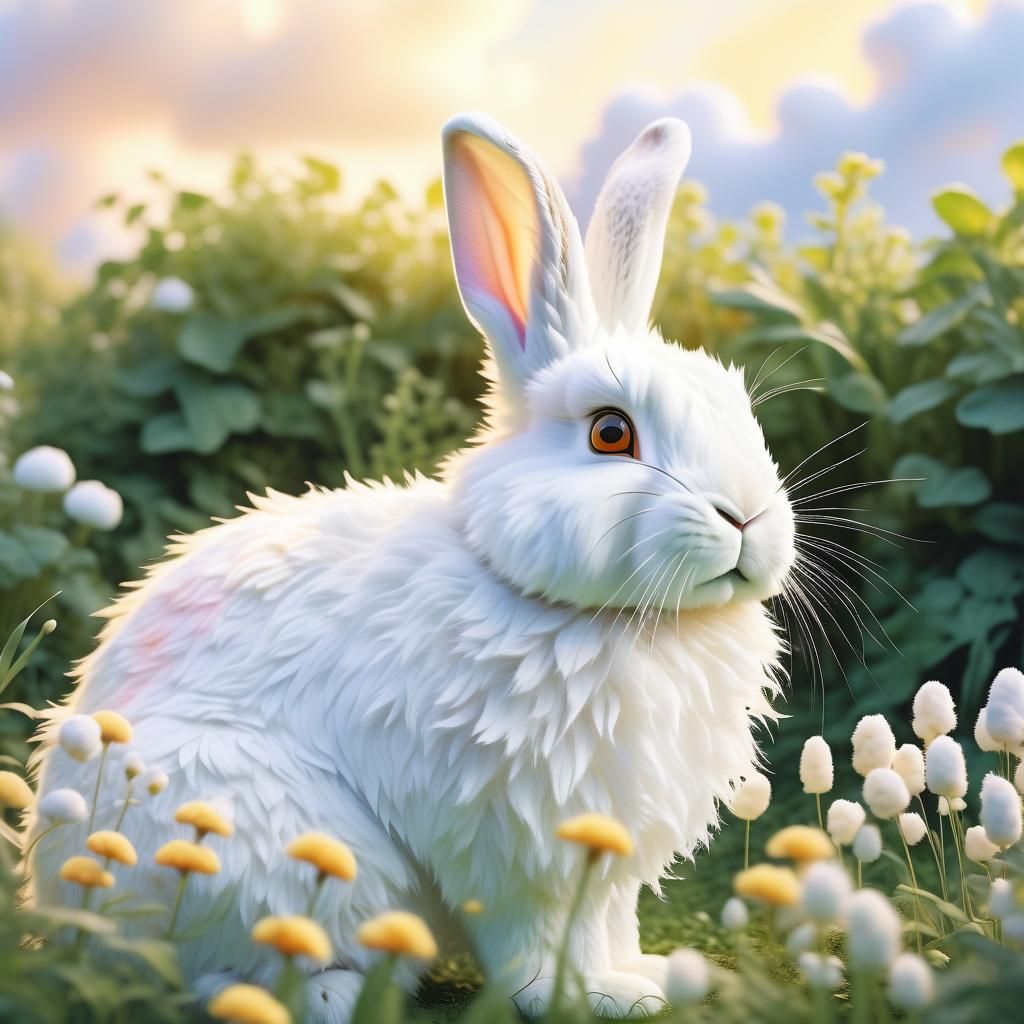 Watercolor Rabbit in Lush Garden