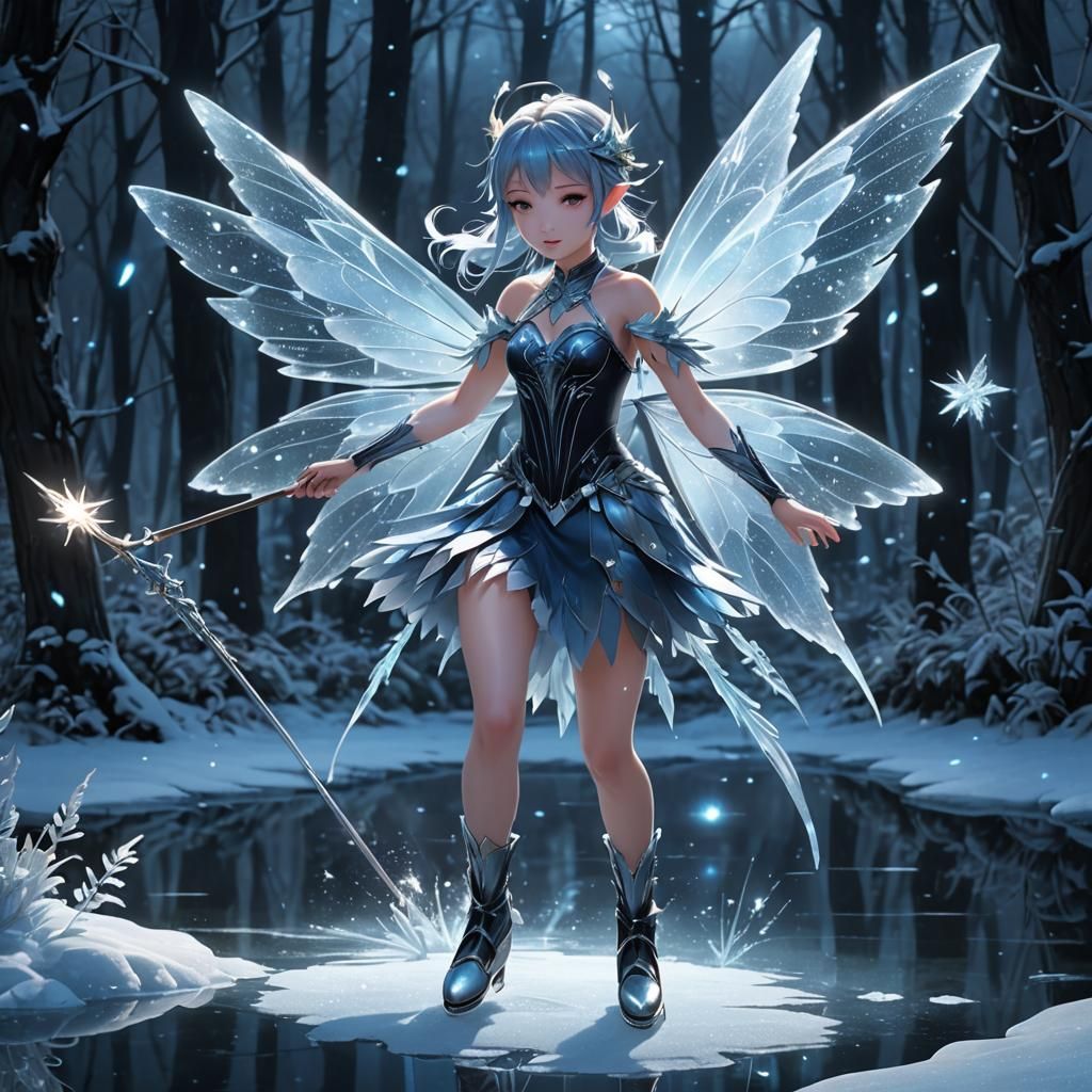 Fairy Ice Skating in Dark Forest: 3D Anime Art