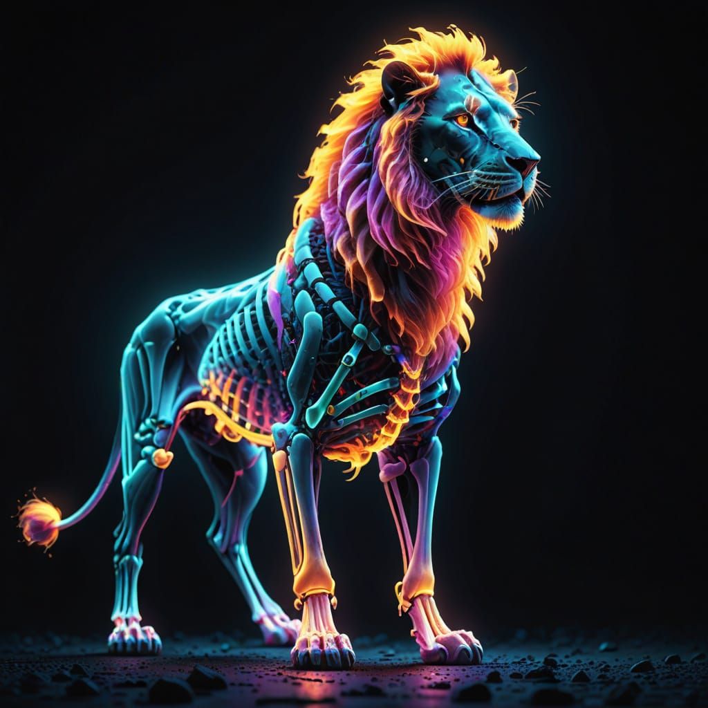 Glowing X-Ray Lion Skeleton in Neon Gradient