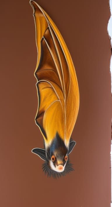 Roosting Free-Tailed Bat in Oil Pastel Portrait