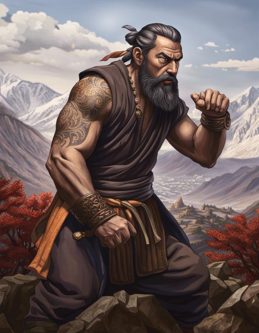 Angry Monk in Mountain Valley: Hyperrealistic Portrait