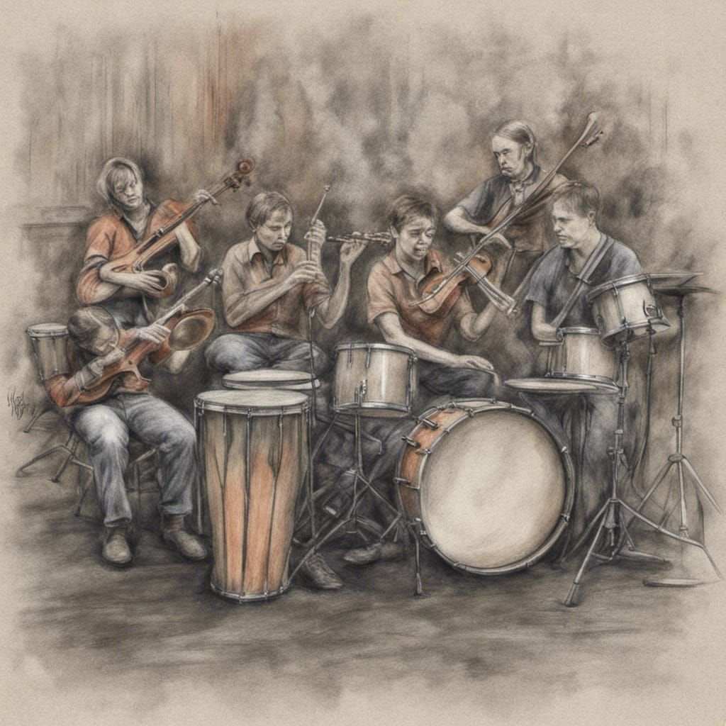 Band Performing in Charcoal and Chalks, HDR