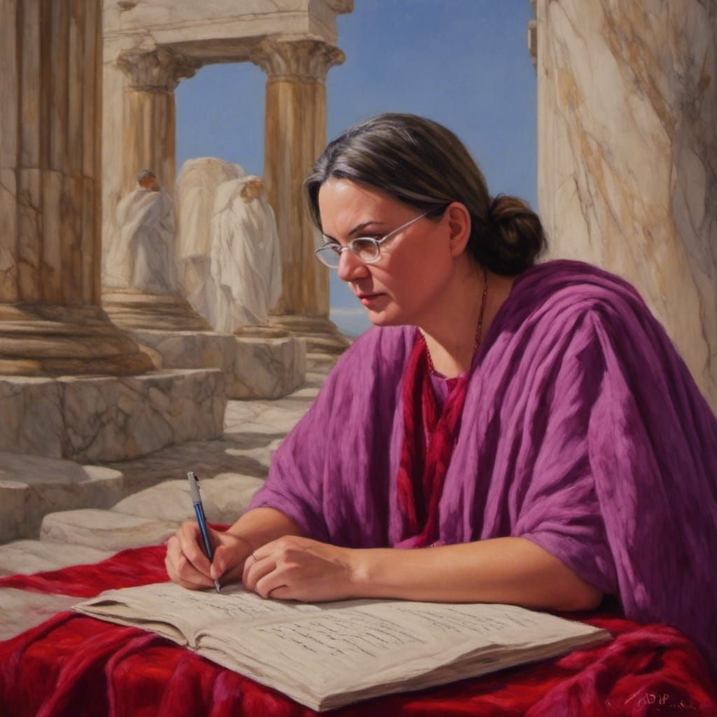 Roman Toga Writer with Byzantine and Greek Temple
