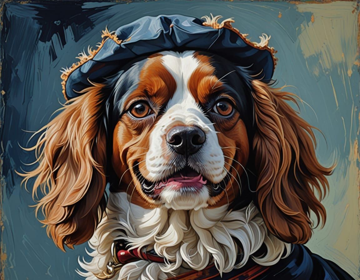 Surreal Cavalier Spaniel Portrait in Vibrant Colors