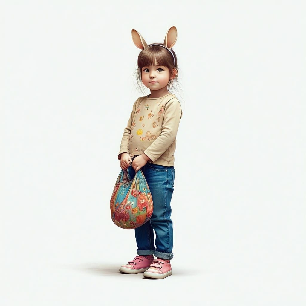 Girl with Colorful Bag in Whimsical Digital Art