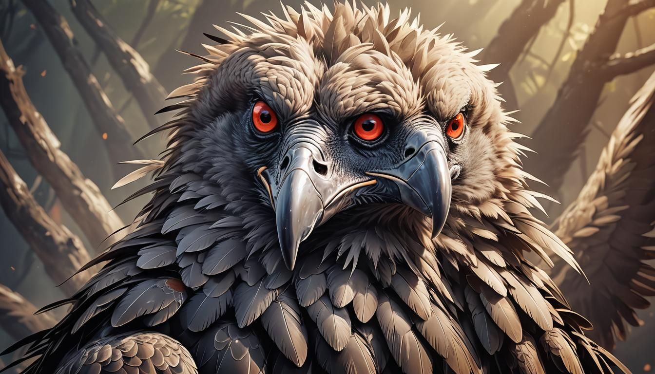 Anime Vulture Portrait with Glowing Eyes