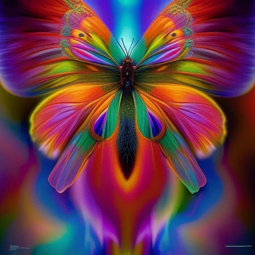 Psychedelic Cosmic Butterfly Portrait in Photorealistic Styl...