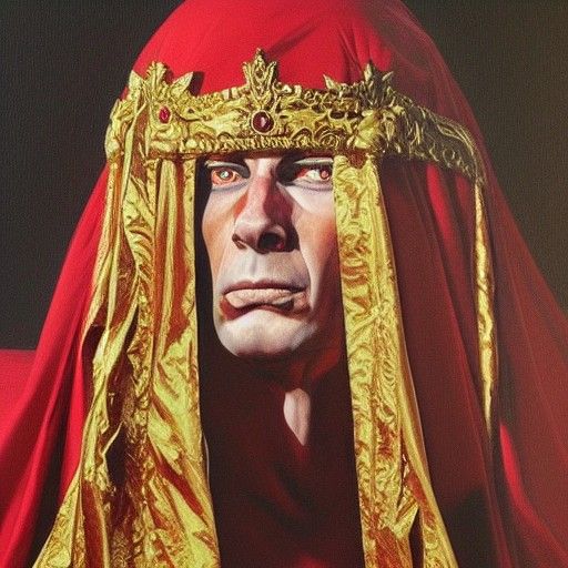 Crimson King's Royal Court: Oil Painting