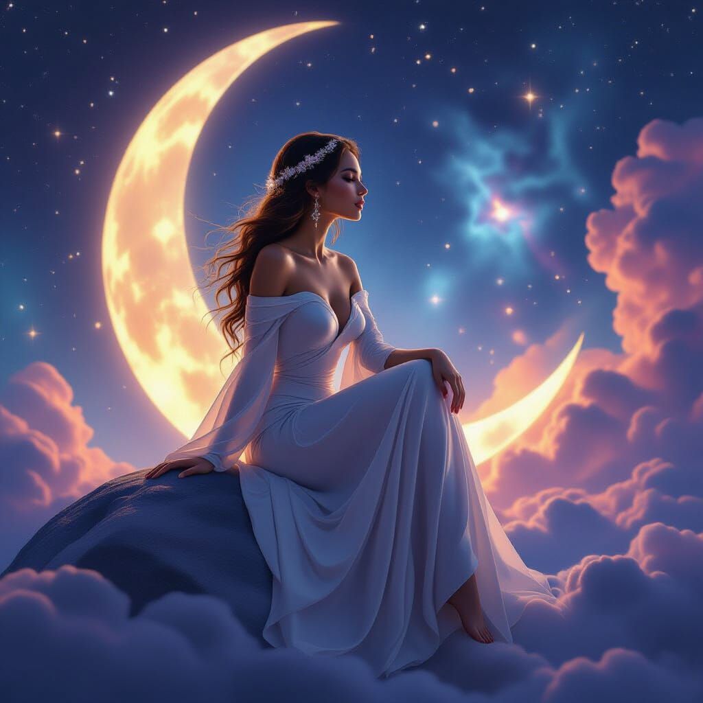 Celestial Enchantress Gazing Over Nebula in Hyperrealistic S...