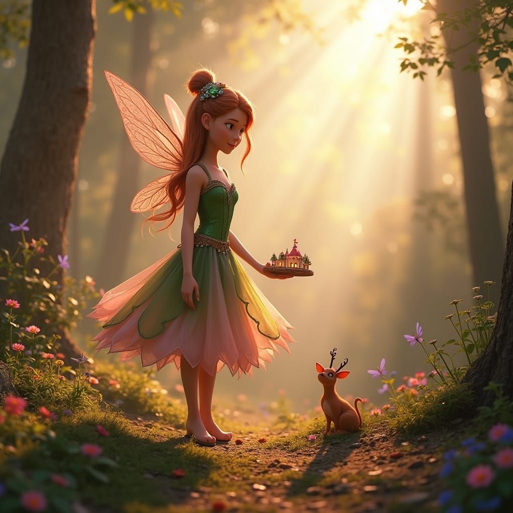 Fairy Magician and Pixie Village in 3D Digital Art