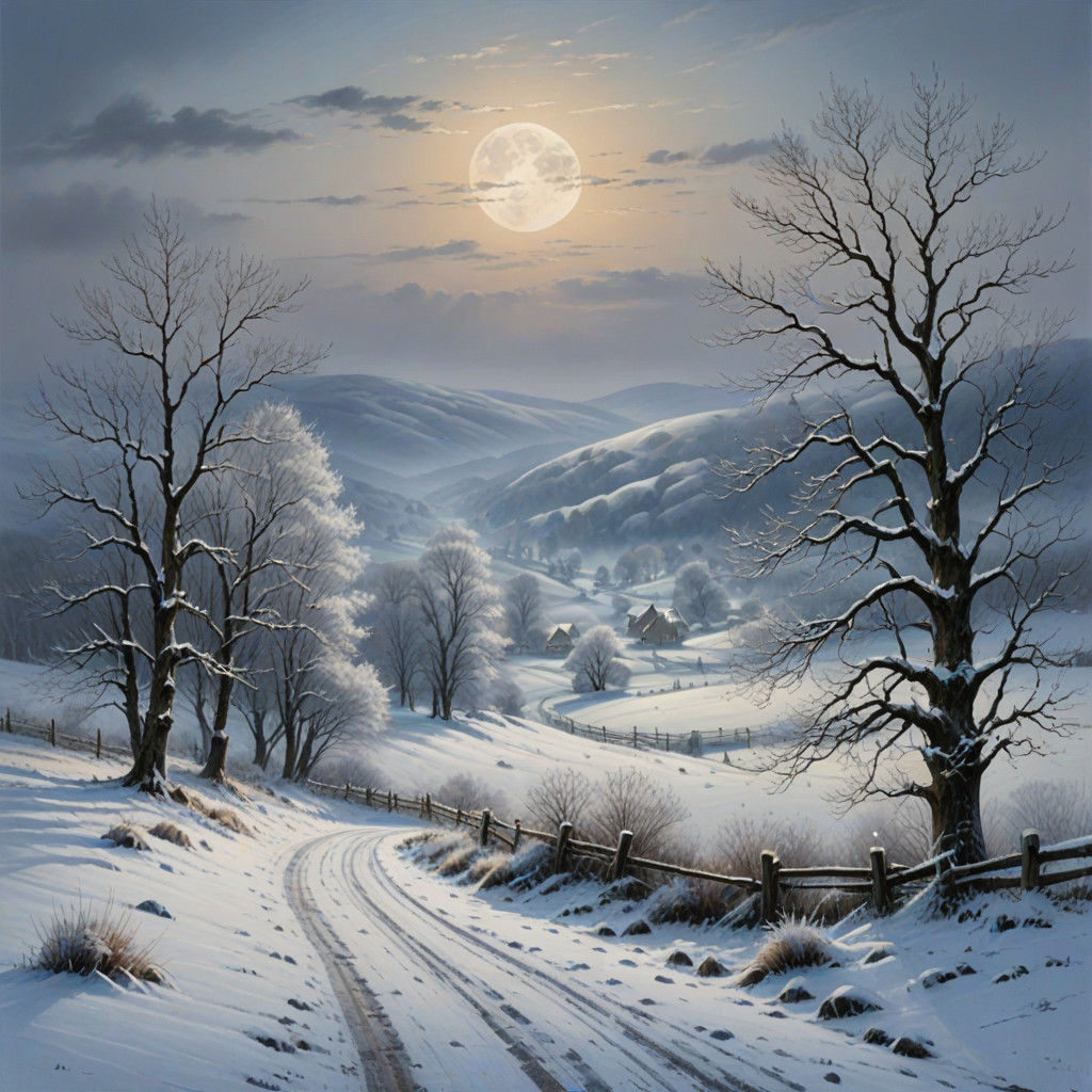 Serene Winter Wonderland Landscape Painting