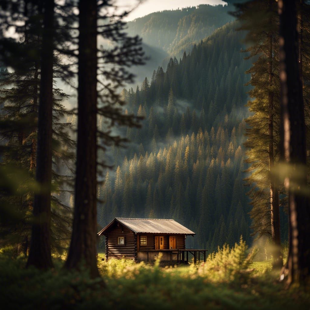 Majestic Forest Cabin with Distant Mountains