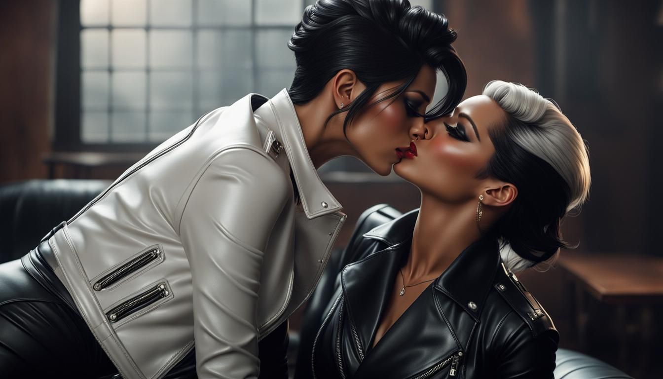 Lesbian Rockstars Kissing in Ultrarealistic Detail