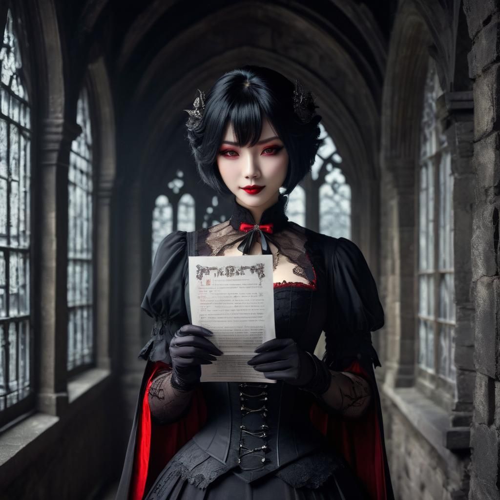 Anime Vampire Woman in Gothic Setting
