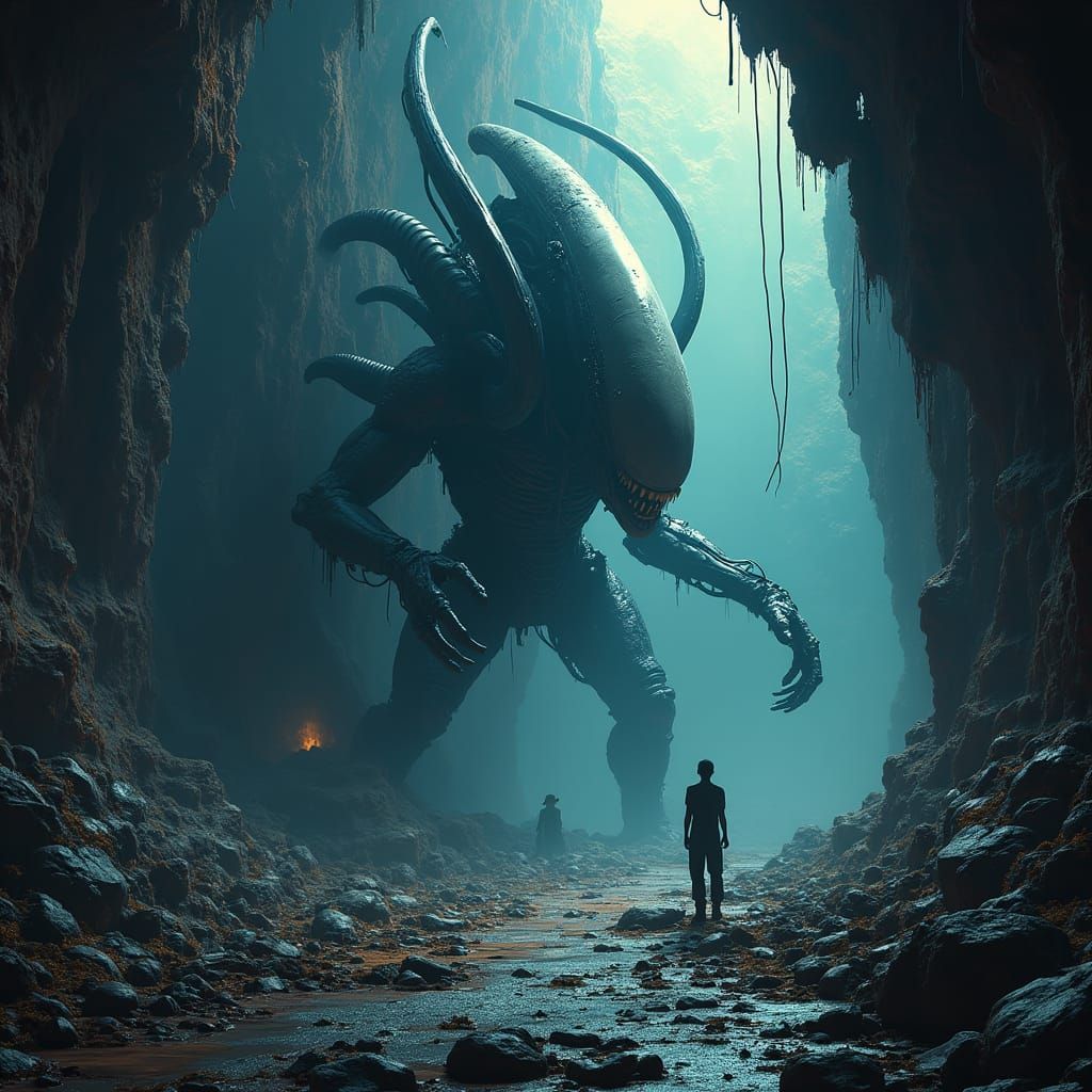 Eerie Alien Keyframe in High Noir Style