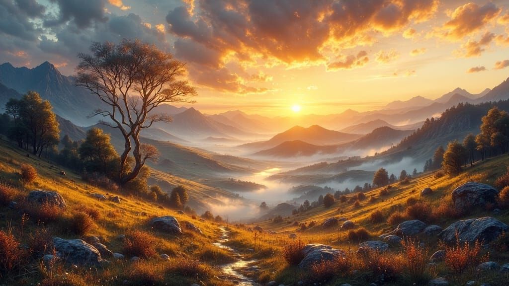 Book Pop-Up Landscape with Impressionistic Brushstrokes