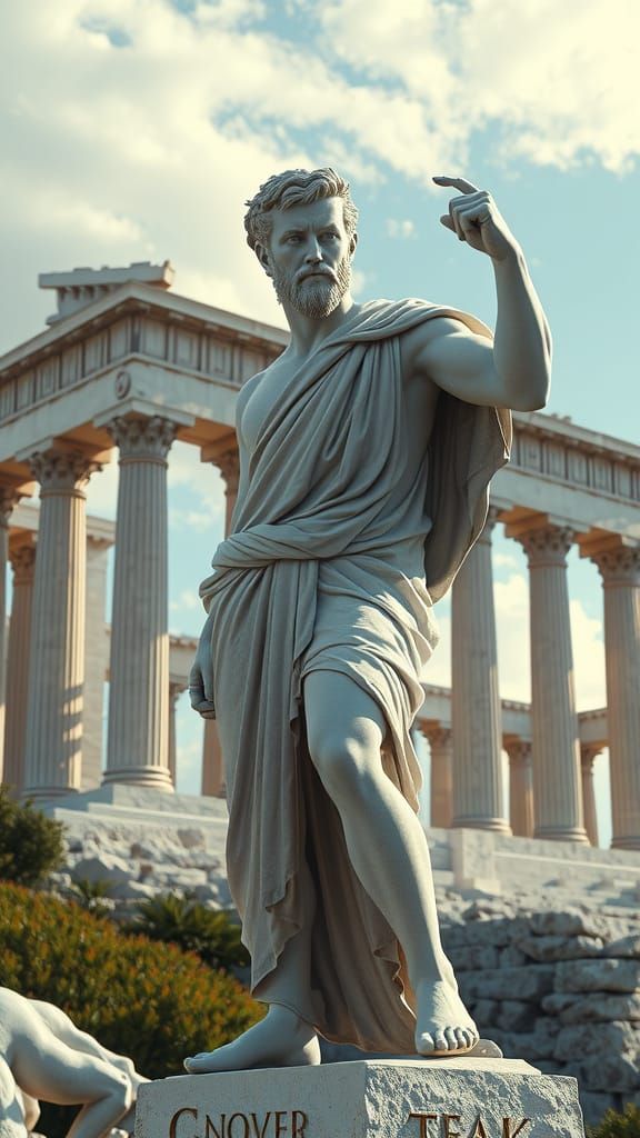 Classical Roman Statue in Majestic Temple Setting