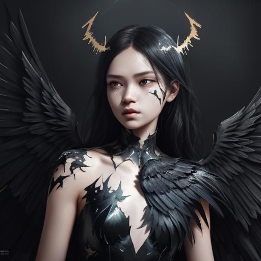 Fallen Angel with Broken Wings in Dramatic Lighting