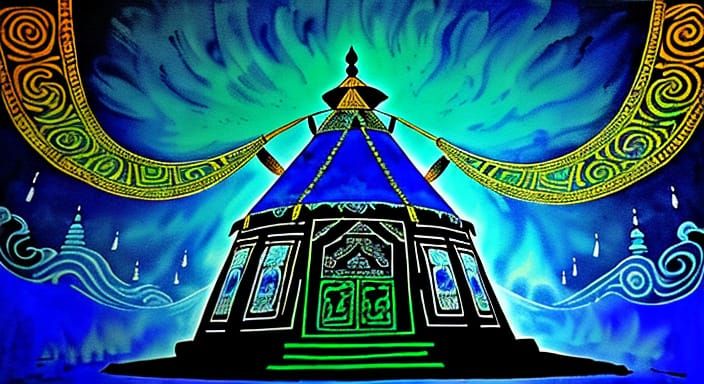 Genghis Khan in Yurt, Acid Ink Wash Style