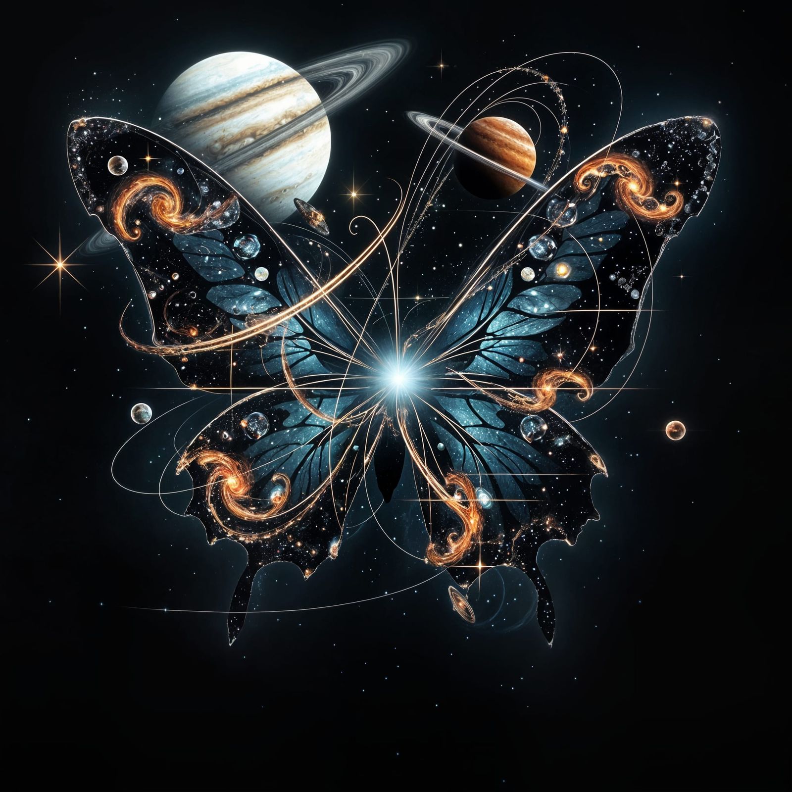 Cosmic Butterfly Double Exposure: Surreal Planetary Art