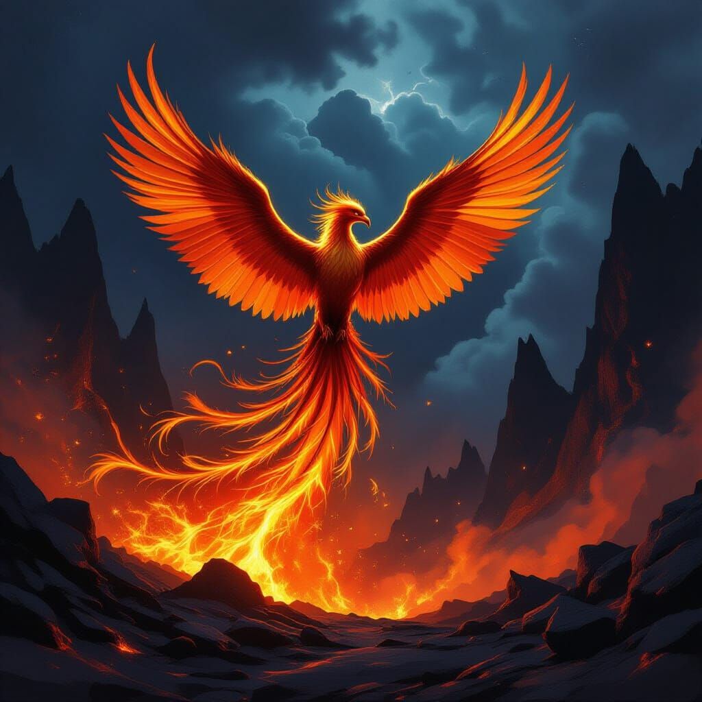 Majestic Phoenix Rises From Volcanic Inferno
