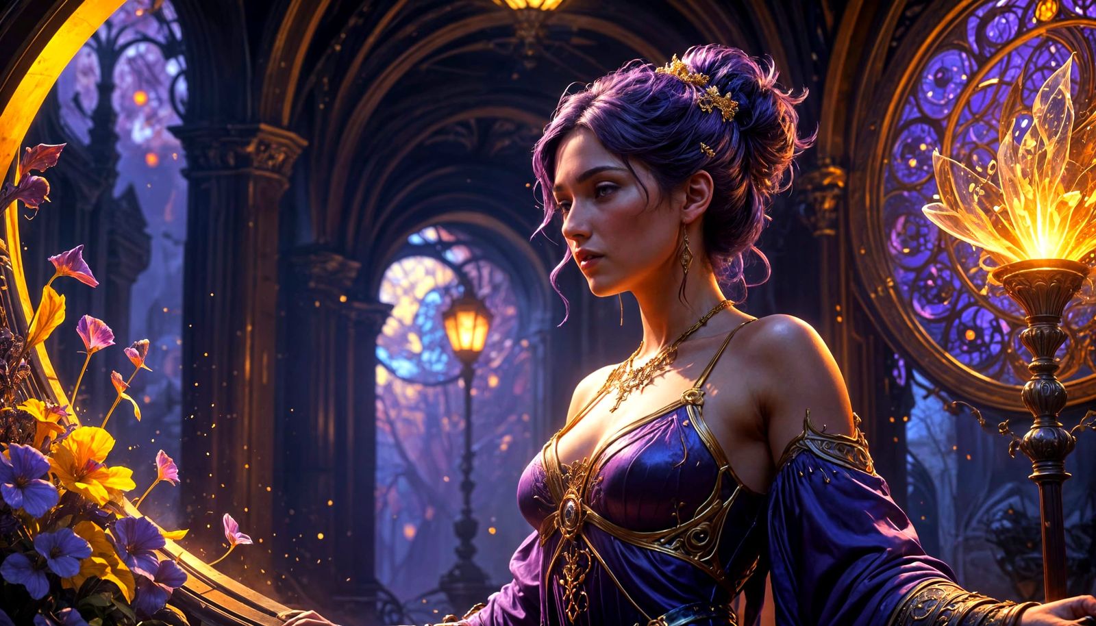 Romantic Dark Fantasy Portrait in Cyberpunk Style