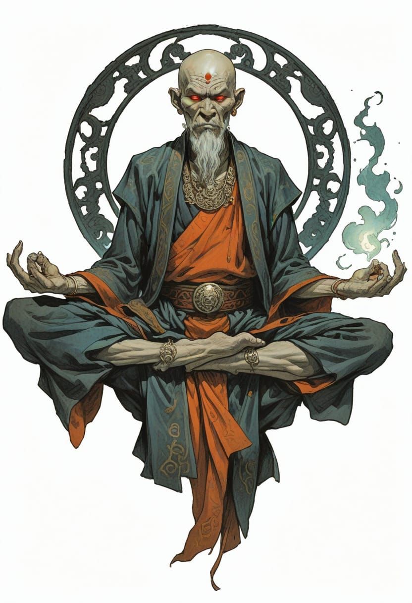 Meditating Mongolian Vampire Monk Illustration