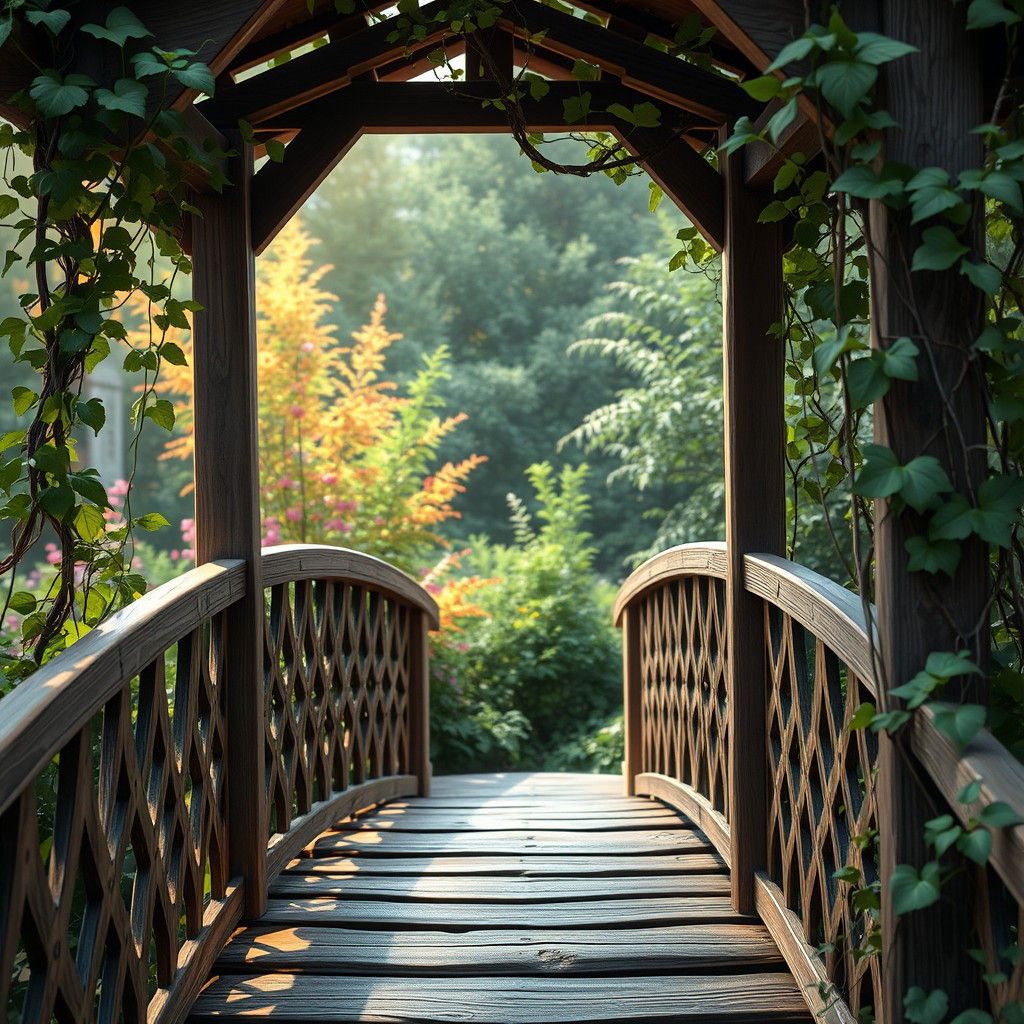 Wooden Bridge in French Garden, Digital Painting