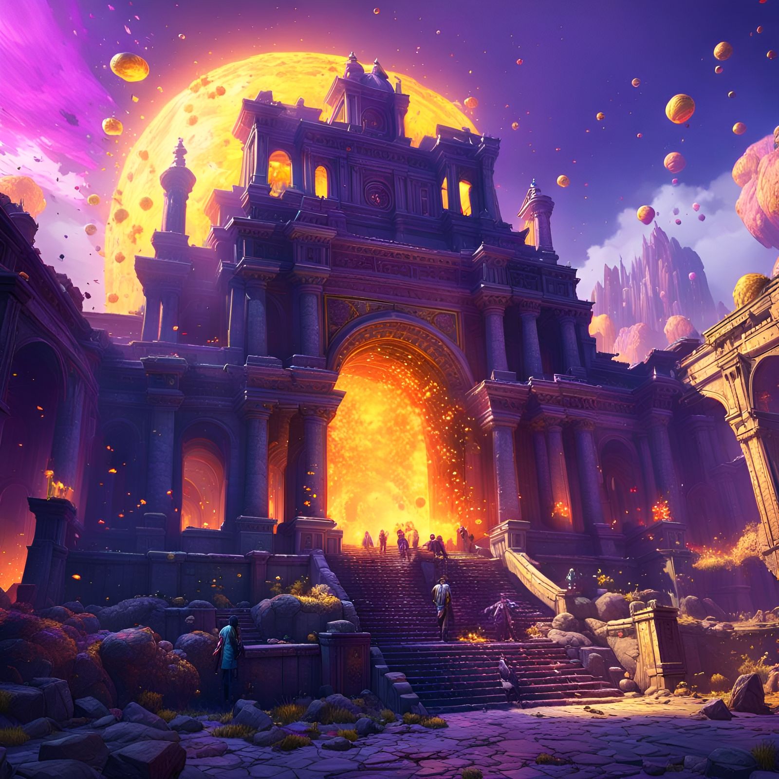 Colorful Atomic Explosion in Ancient City