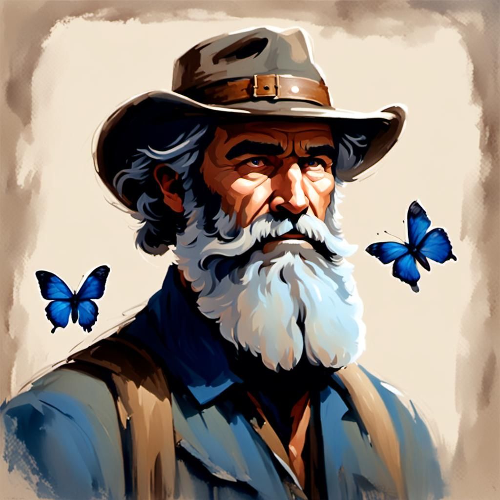 Italian Geologist Portrait with Blue Butterfly