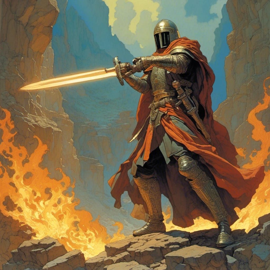 Templar Knight Guarding Eternity with Flaming Sword