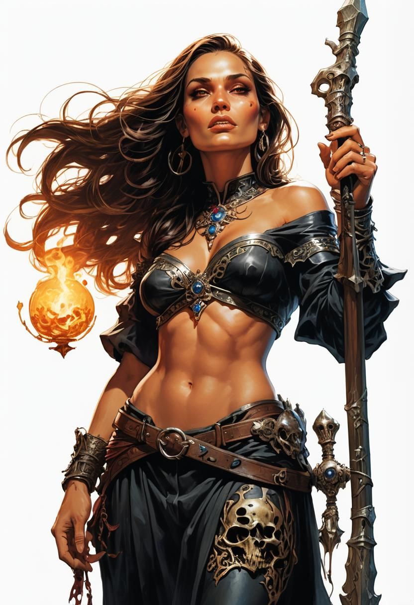 Heroic Female Necromancer in Cinematic Fantasy Art