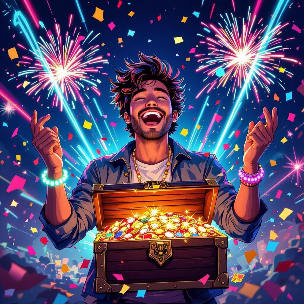 Casino Jackpot Celebration in a Stylized Illustration