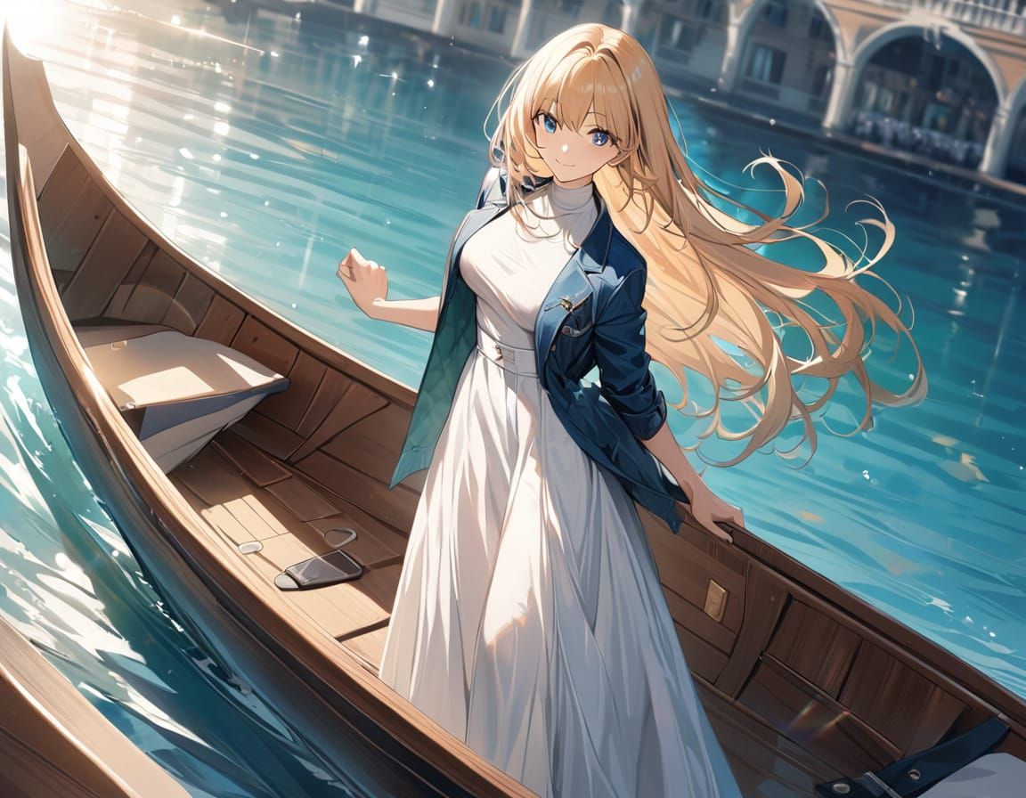 Ethereal Neo-Venezian Gondola Scene