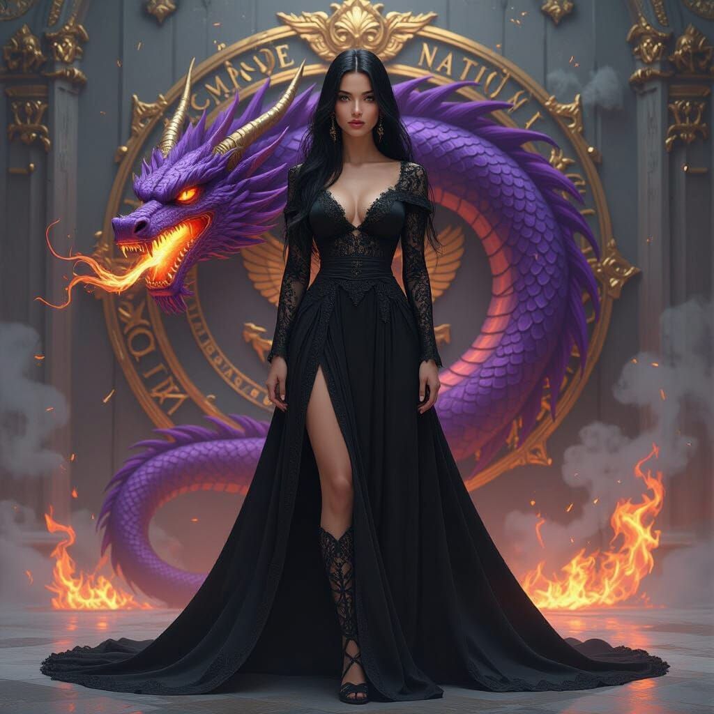 Futuristic Woman and Dragon in Dystopian Style