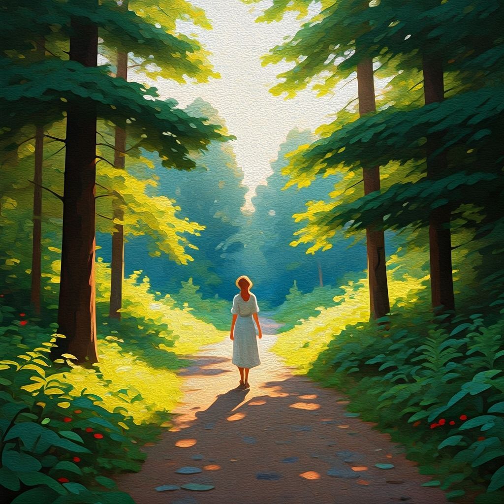 Forest Path Serenity in Watercolor Style