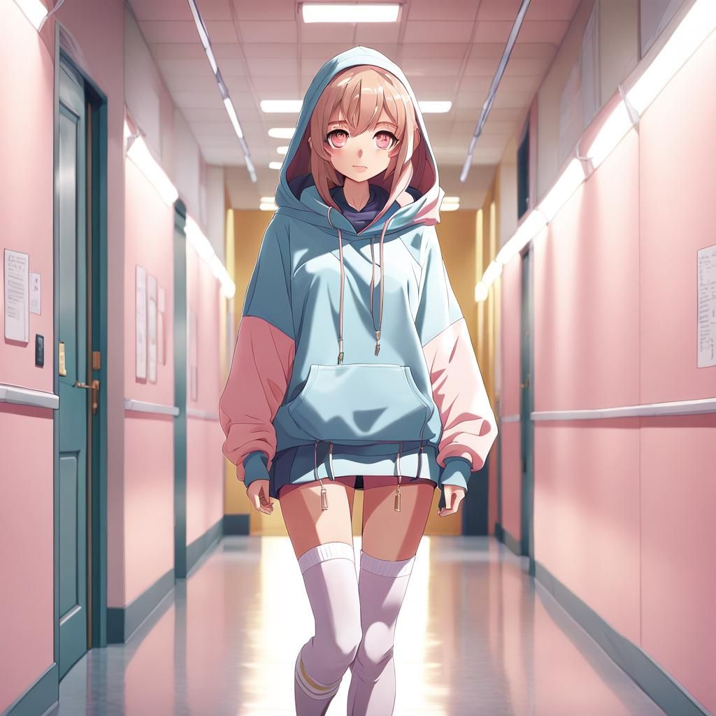 Anime Girl in Hoodie, Pastel Anime Style
