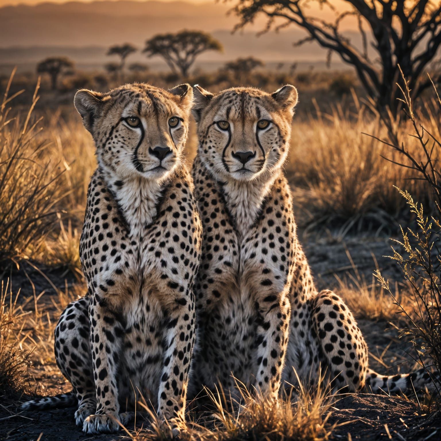 Cheetah in Savannah Sunset: Realistic Animal Portrait