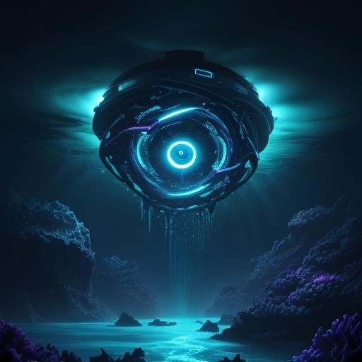 Bioluminescent Eye in Deep Sea Lightning: Neon Sci-Fi