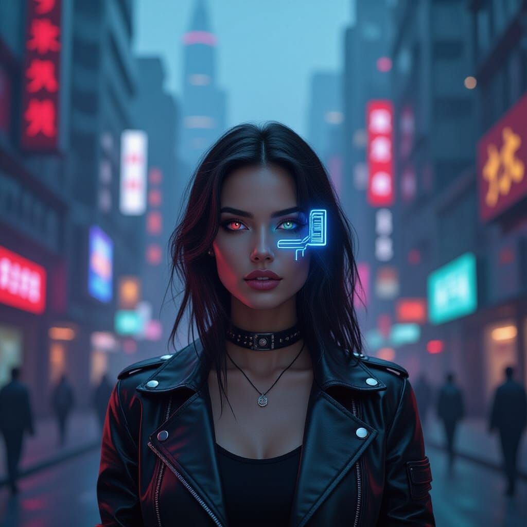 Cyberpunk Woman with Datapad in Cheek