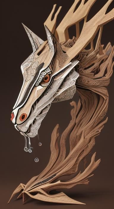 Watercolor Crab and Wooden Horse in Forest