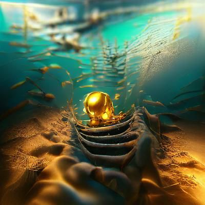 Golden Treasure at the Bottom of the Sea in 3D
