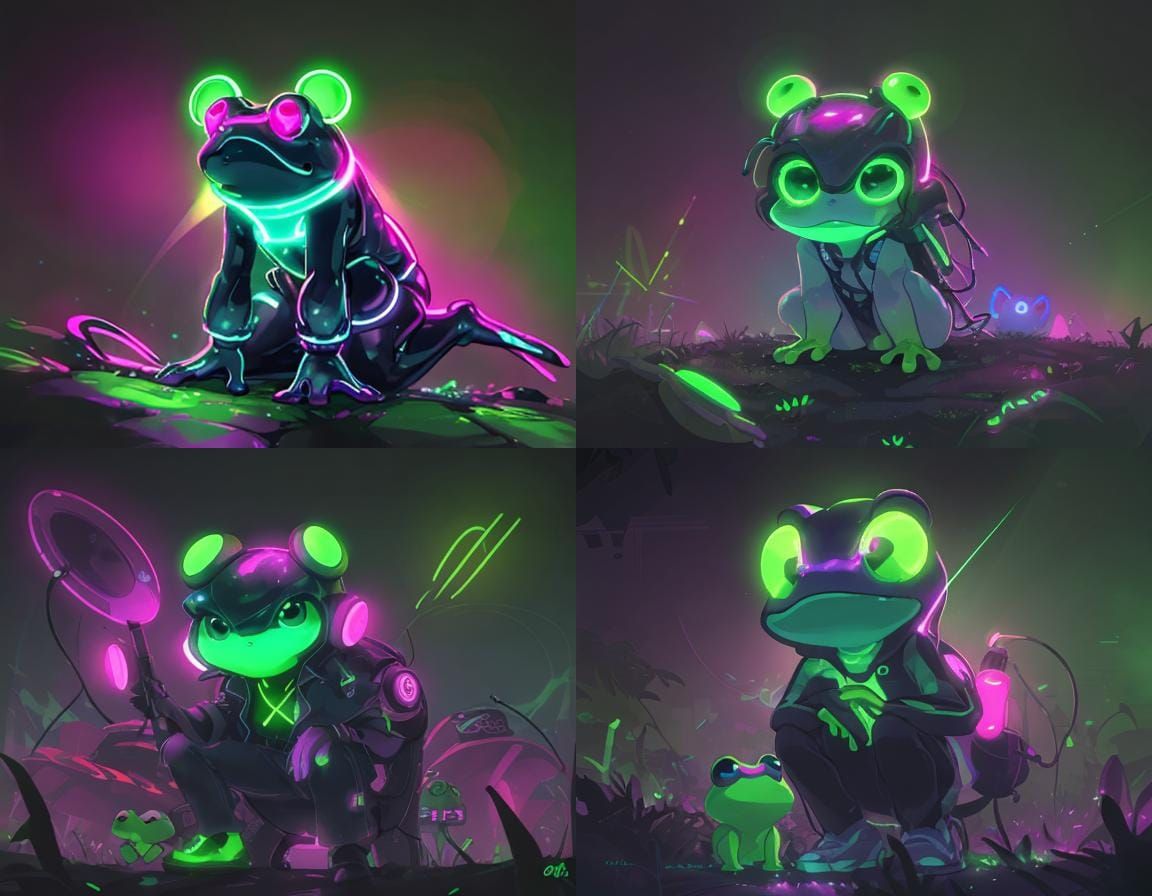 Glowing Bioluminescent Frog in Synthwave Neon Retro Style