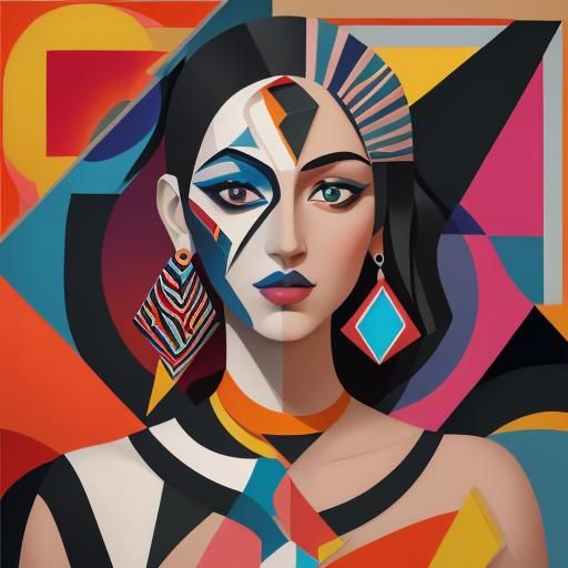 Beautiful woman portrait colorful cubism art