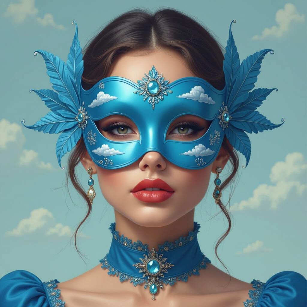 Blue Latex Mask with Sky Details, Futuristic Style