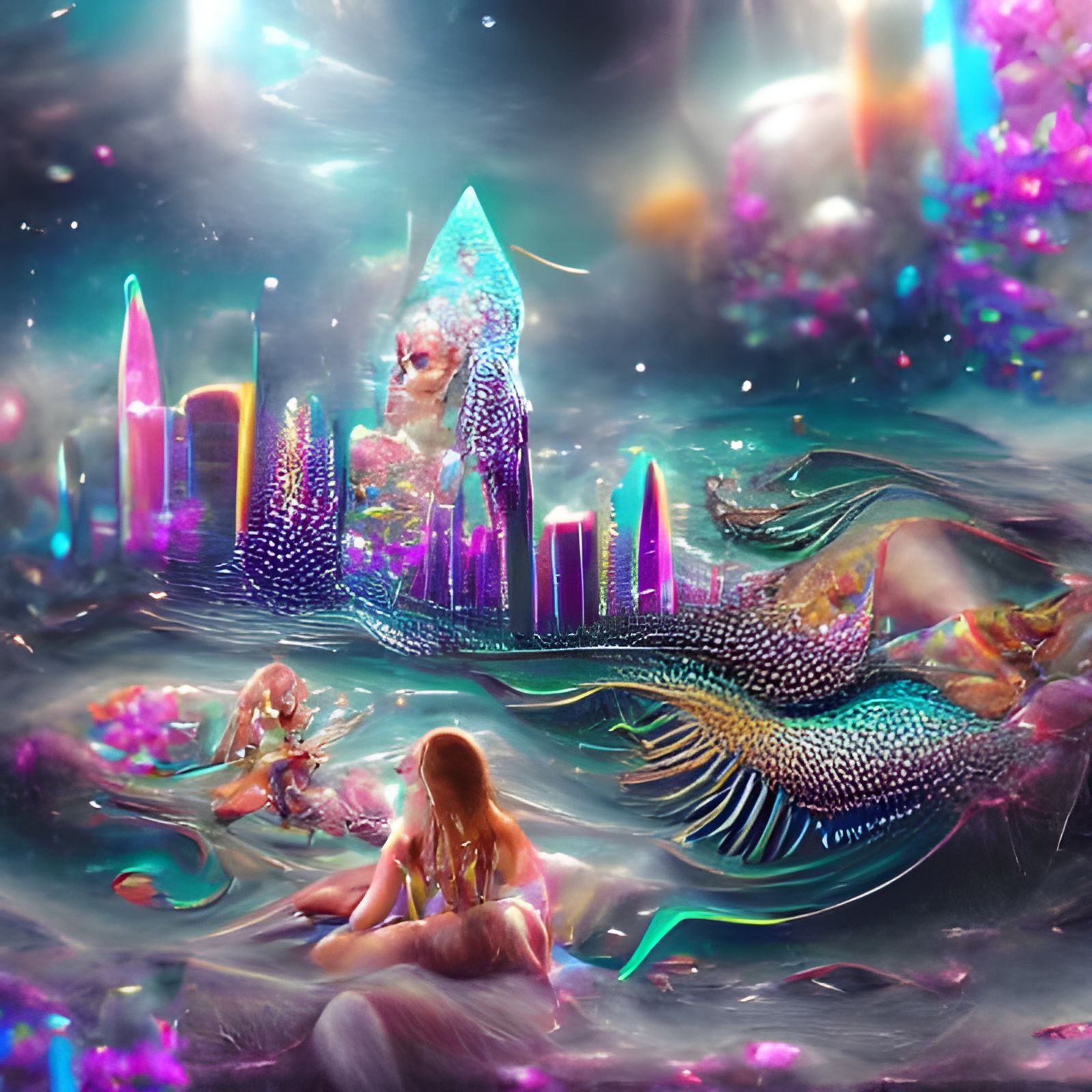 Holographic Mermaid City in Cosmic Astral Style