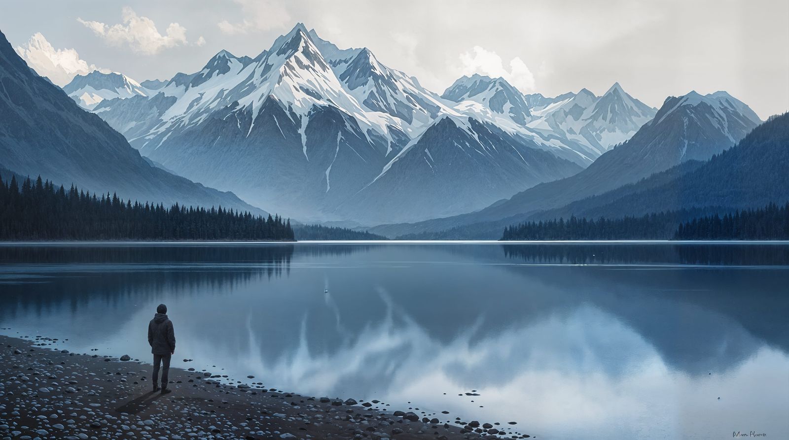 Serene Snow-Capped Mountains Reflect in Tranquil Lake
